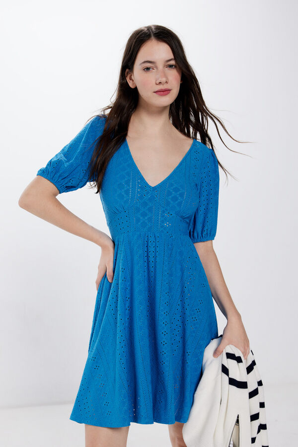 Springfield Vestido Bordado Suizo Circular azul