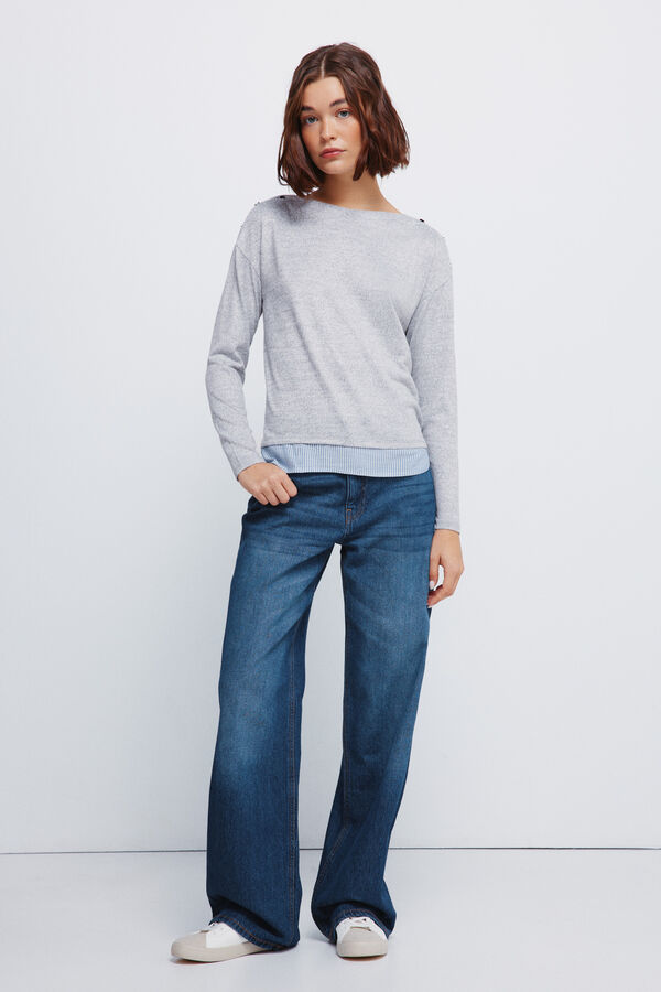 Springfield Camiseta combinada hombro botones gris