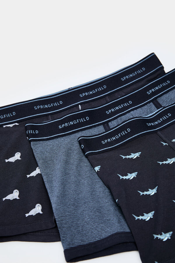 Springfield Pack 3 boxers animais marítimos azul