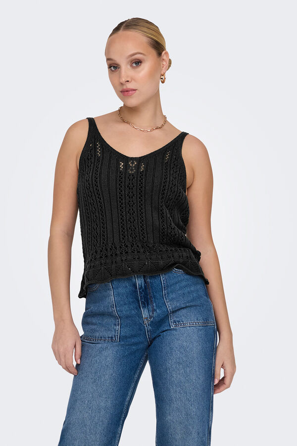 Only Camiseta tirantes de crochet negro