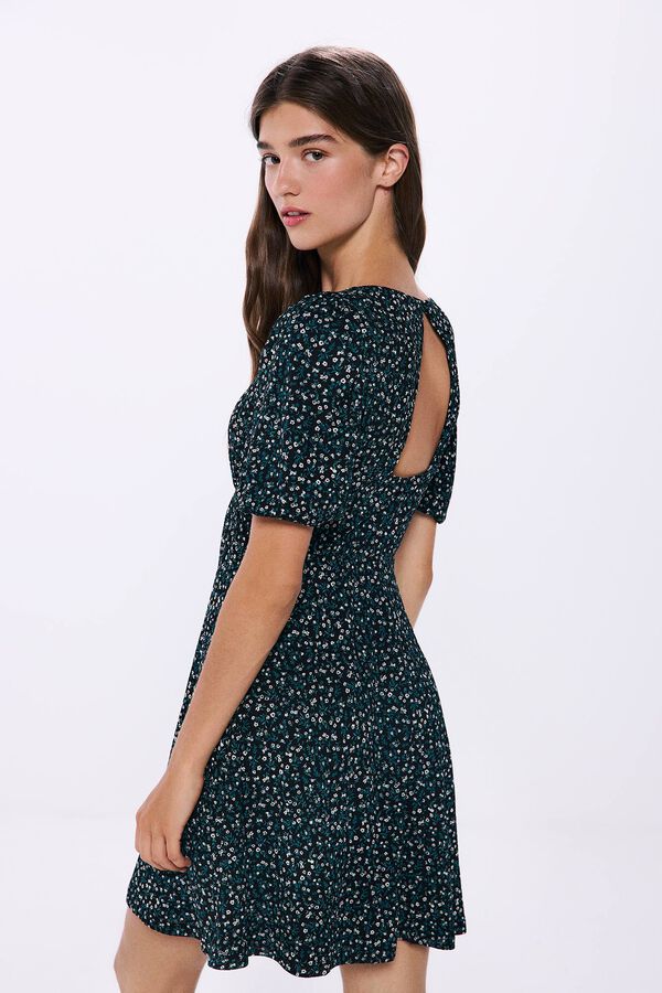 Springfield Vestido corto estampado escote espalda negro