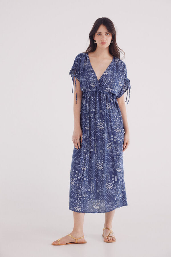 Springfield Vestido midi caft&aacute;n lazos turquesa