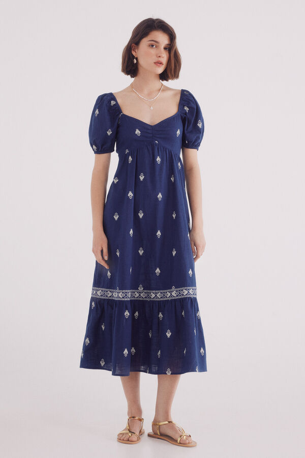 Springfield Vestido midi cenefa volante azul