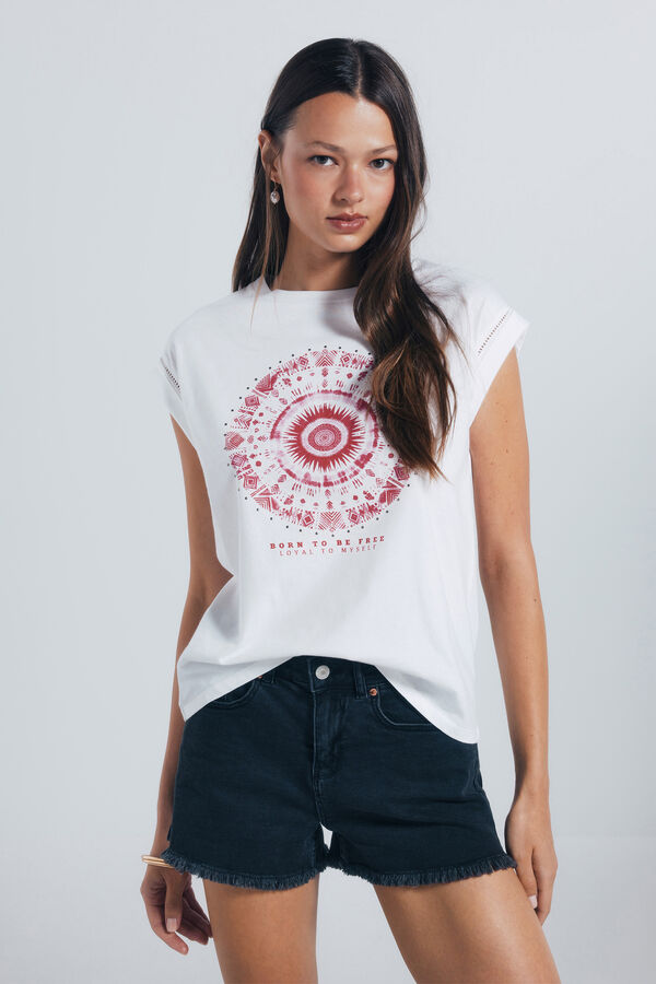 Springfield Camiseta gráfica étnica mangas lace beige