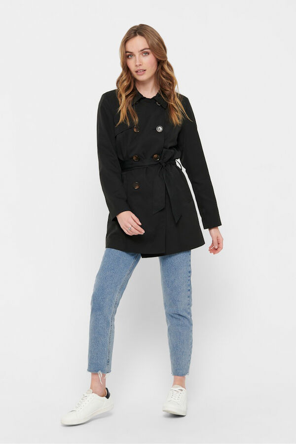Only Gabardina midi con cintur&oacute;n negro