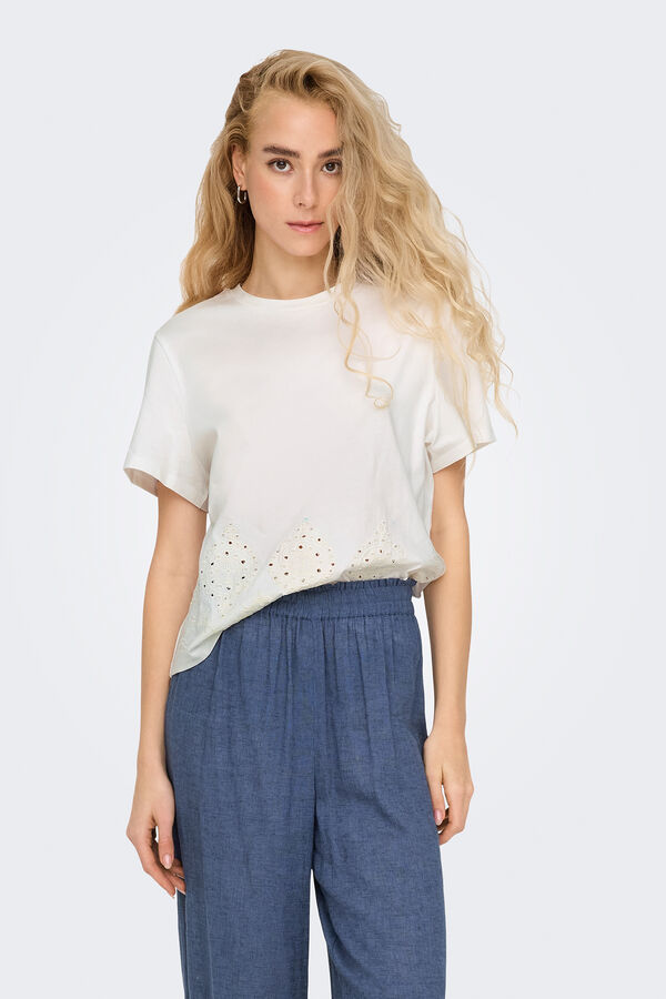JDY T-shirt manga curta bordada branco