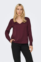Only Blusa satinada manga larga burdeos
