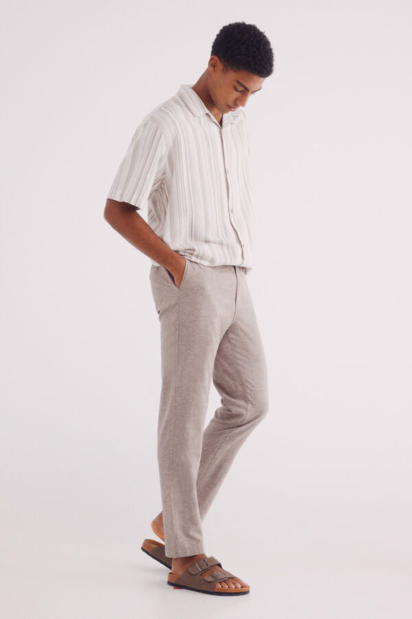 Springfield Camisa de linho viscose multi listrada de manga curta azul