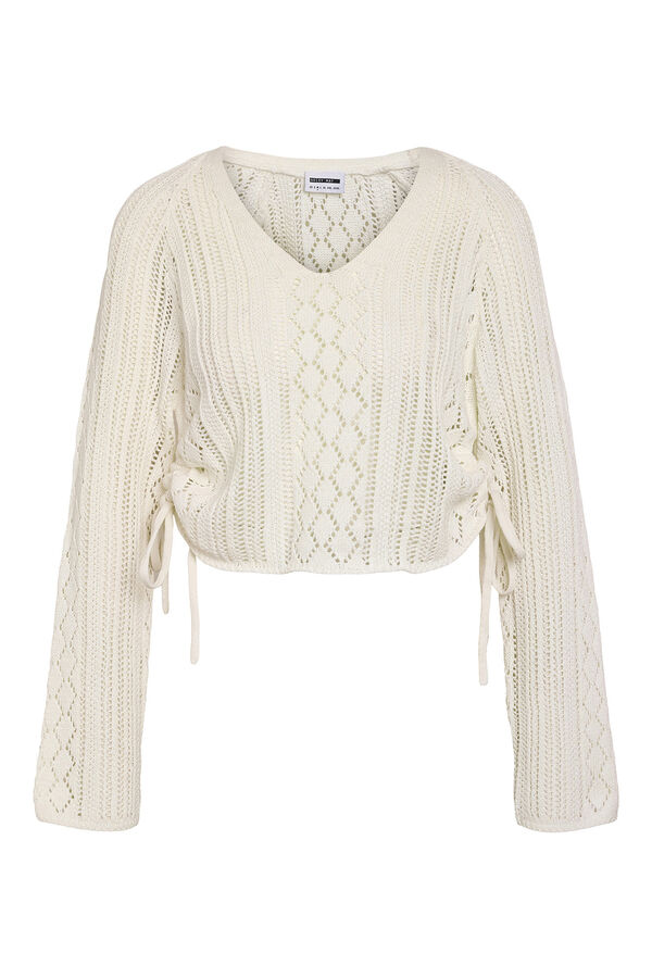 Noisy May Jersey de verano calado con cuello pico y detalle de lazo en los laterales. gris