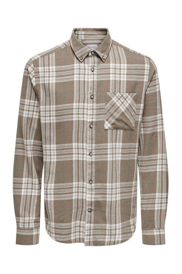 Only & Sons Camisa de hombre de cuadros slim fit. nude