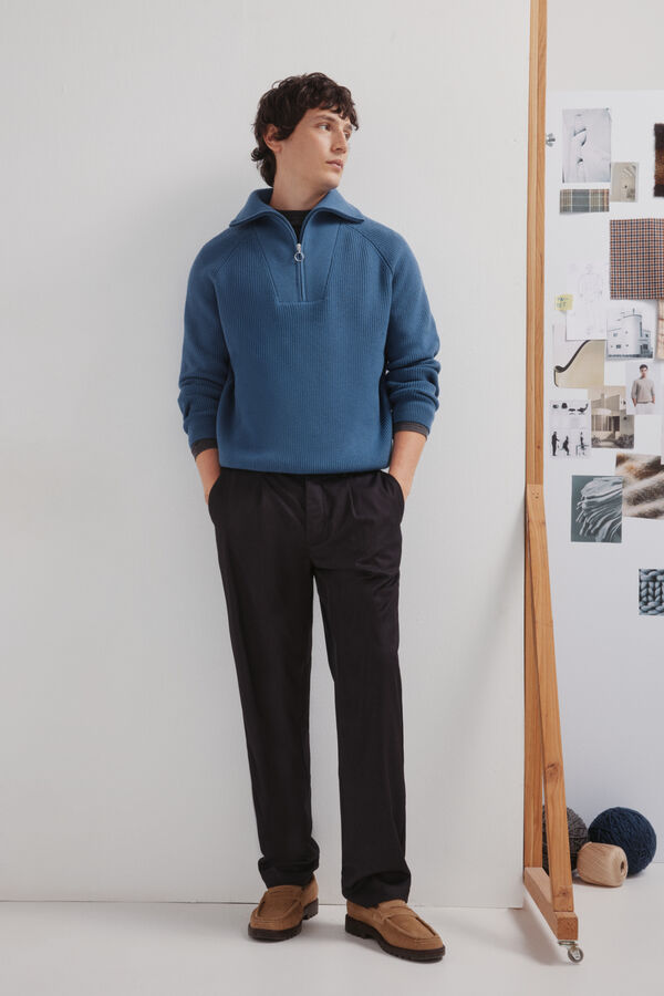 Springfield Camisola moderno com gola na fecho-&eacute;clair azul