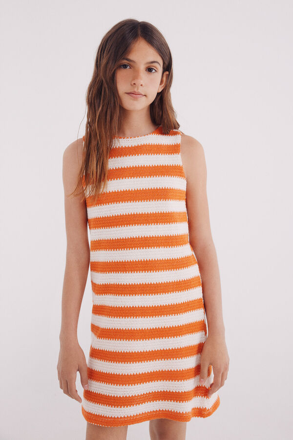 Springfield Kids Vestido riscas de crochet para meninas vermelho