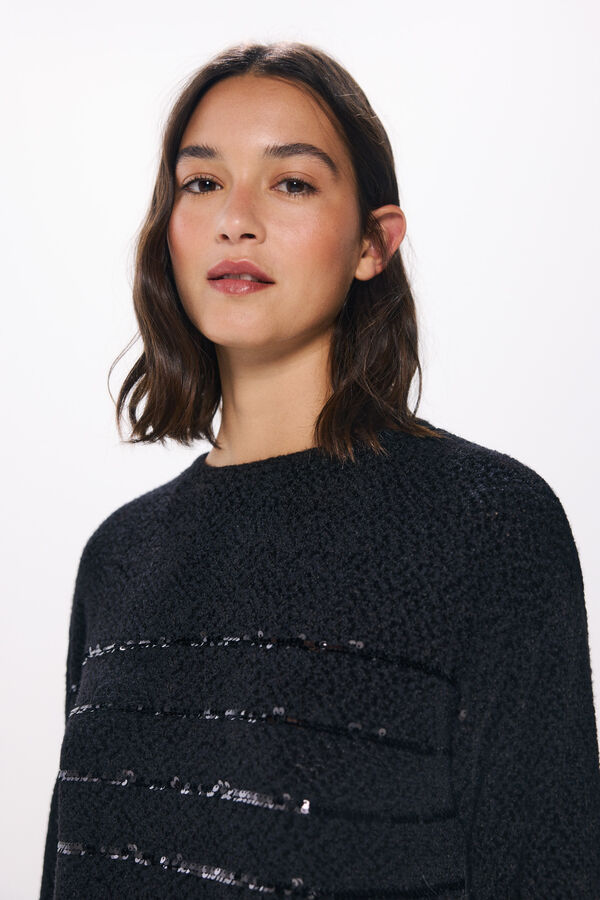 Springfield Camiseta chenille com lantejoulas preto