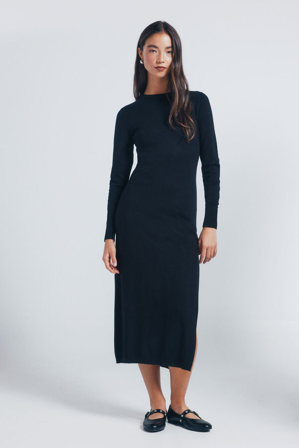 Springfield Vestido midi punto negro