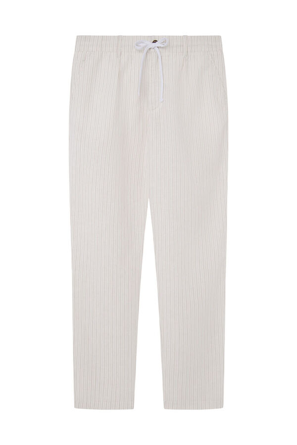 Springfield Pantalón slim lino rayas blanco