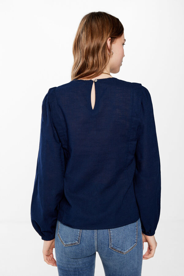 Springfield Blusa Bordado Pechera azul oscuro