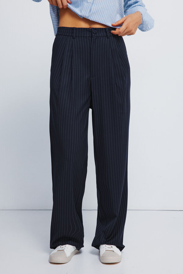 Springfield Pantalones pinzas goma cintura azul