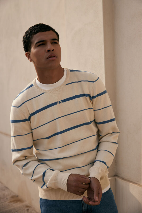 Blend Jersey de punto con cuello redondo marfil