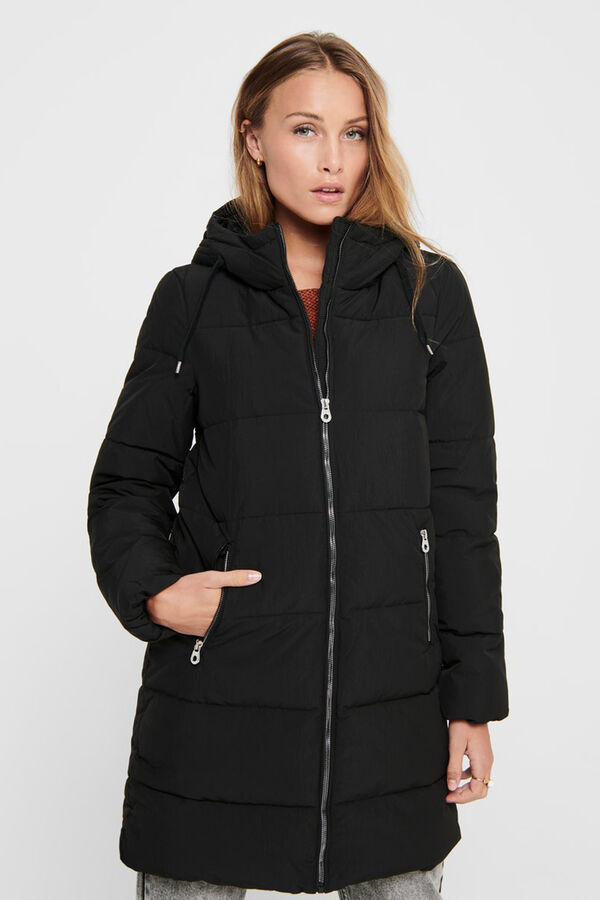 Only Abrigo acolchado largo con capucha negro