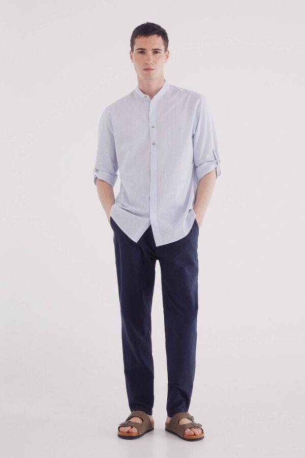 Springfield Camisa mao 3/4 seersucker rayas azul