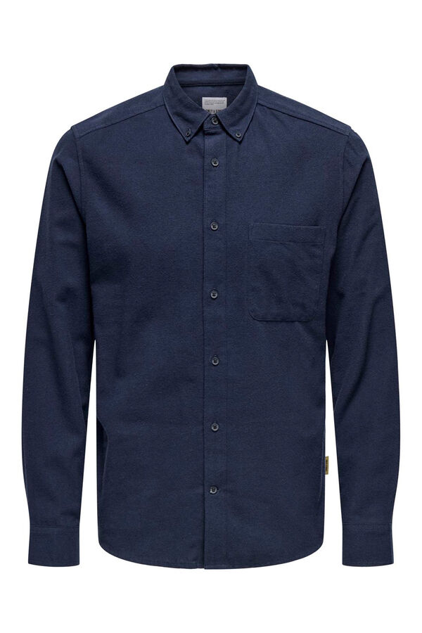 Only & Sons Camisa de hombre cuello oxford azul
