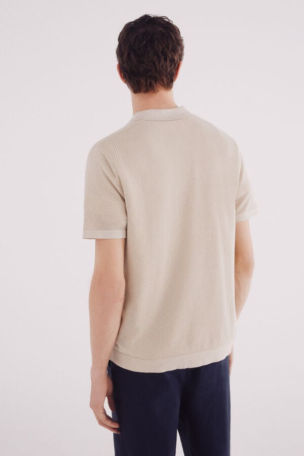 Springfield Cardigan de manga curta com estrutura de gola polo bege