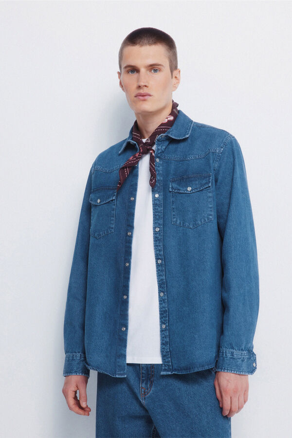 Springfield Camisa vaquera con canes&uacute; azul