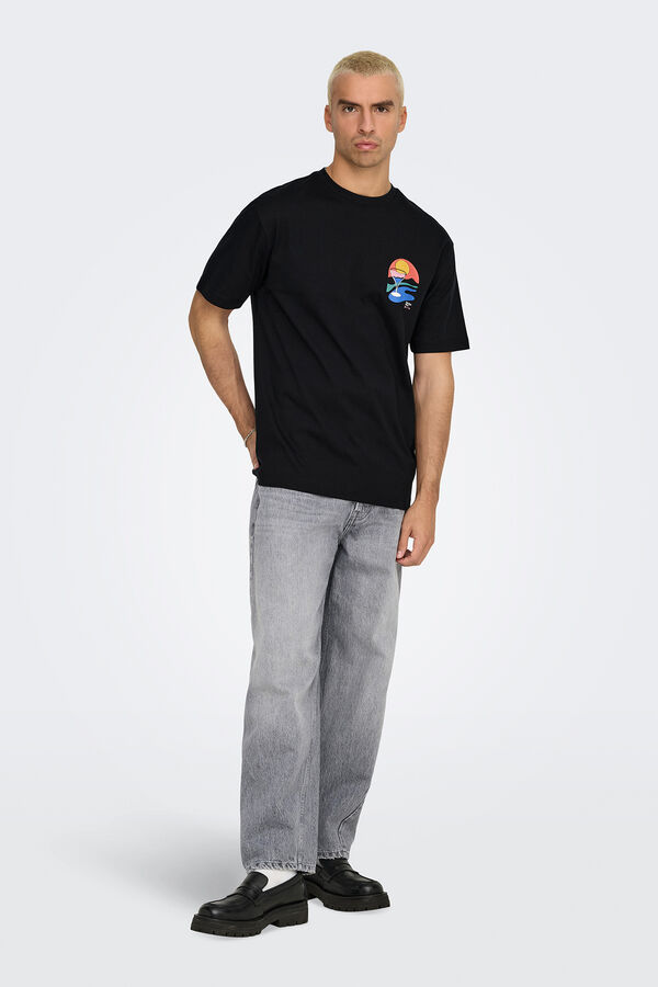 Only & Sons Herren-T-Shirt mit entspannter Passform. 100 % Bio-Baumwolle. preto