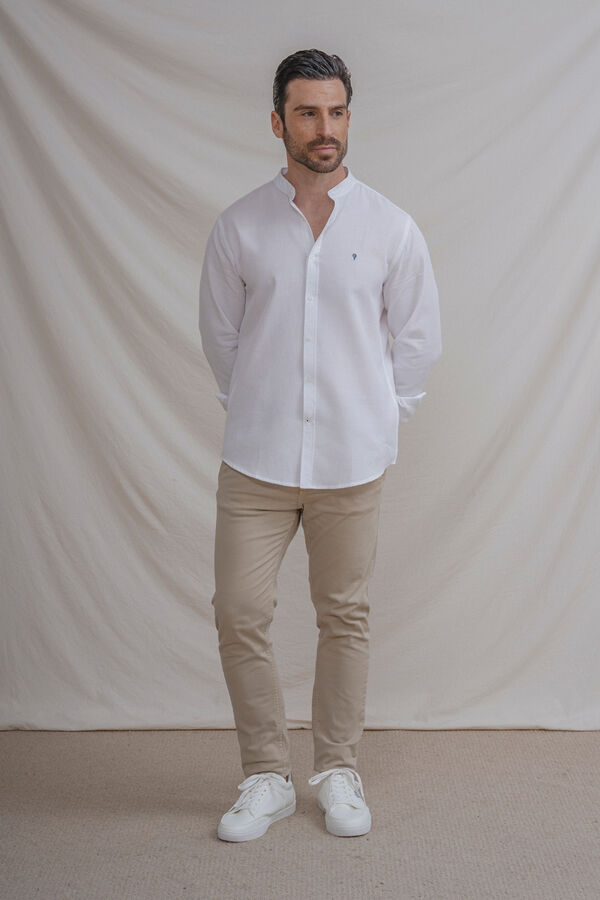 Celopman Camisa estructura cuadrill&eacute; cuello mao blanco