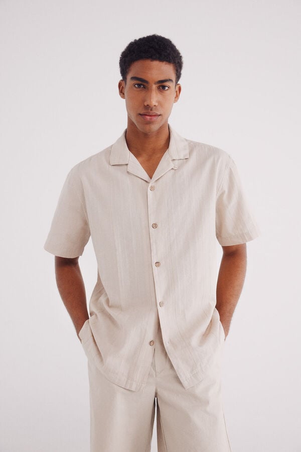 Springfield Camisa manga corta jacquard ligero beige