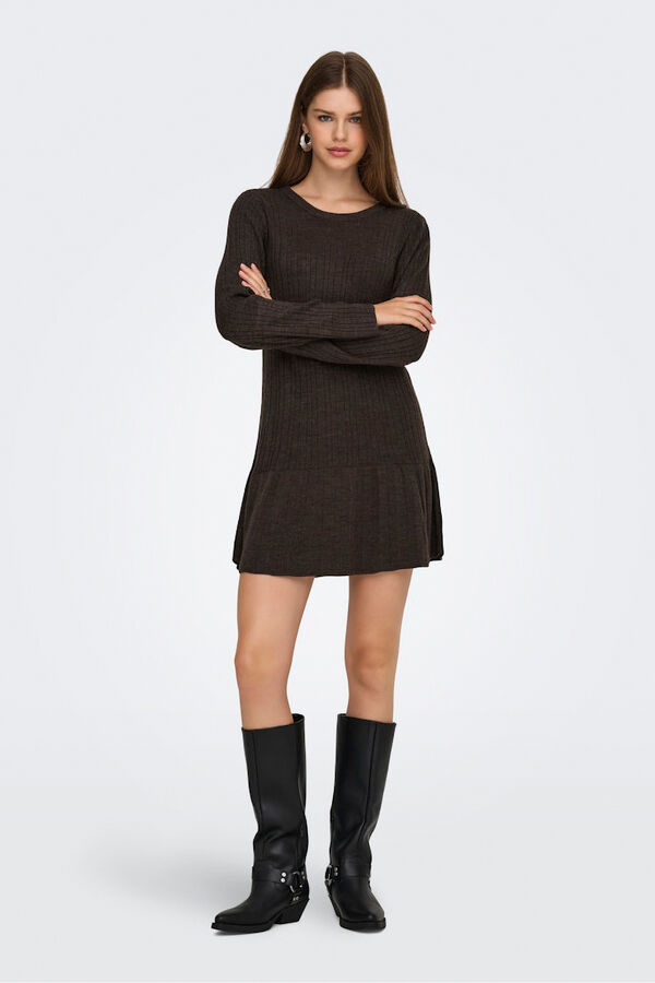 Only Vestido curto com folho castanho