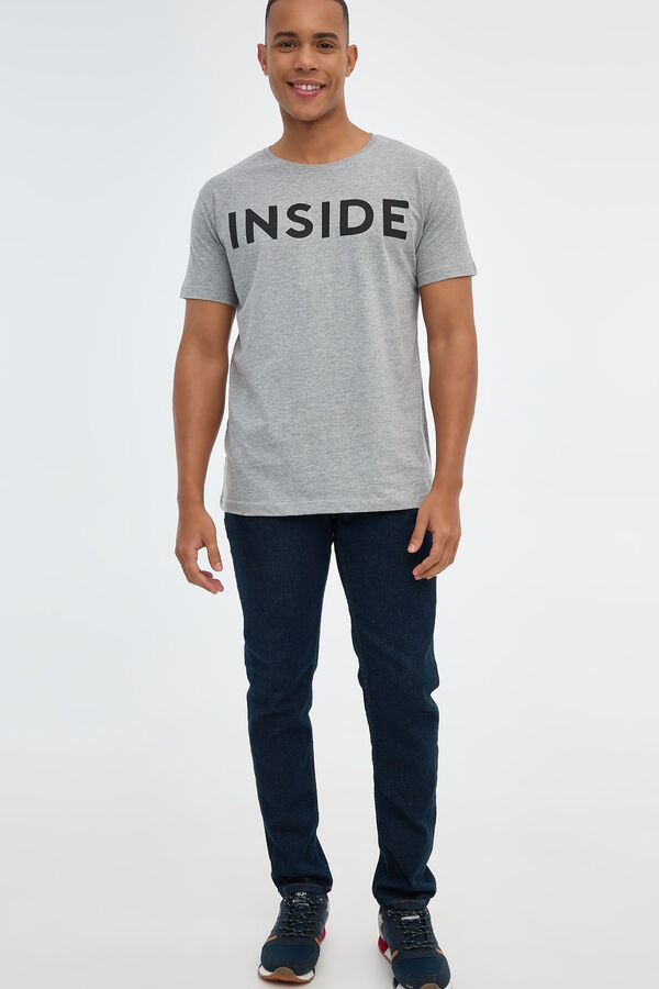 Inside T-shirt b&aacute;sica print logo cinzento