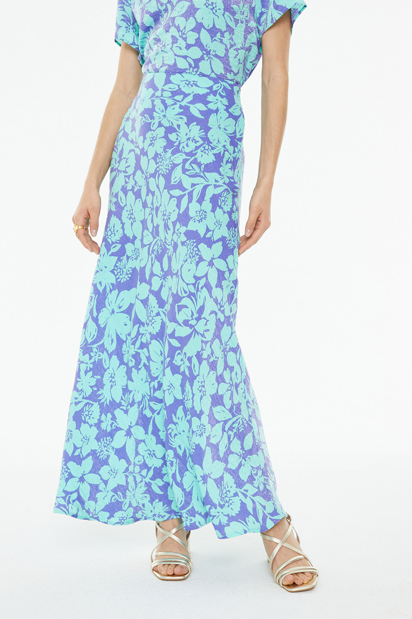 System Action Falda midi estampado floral grande