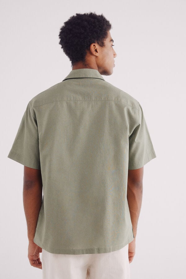 Springfield Camisa de linho manga curta com bolso bege
