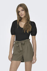 Only Top de punto manga abullonada negro