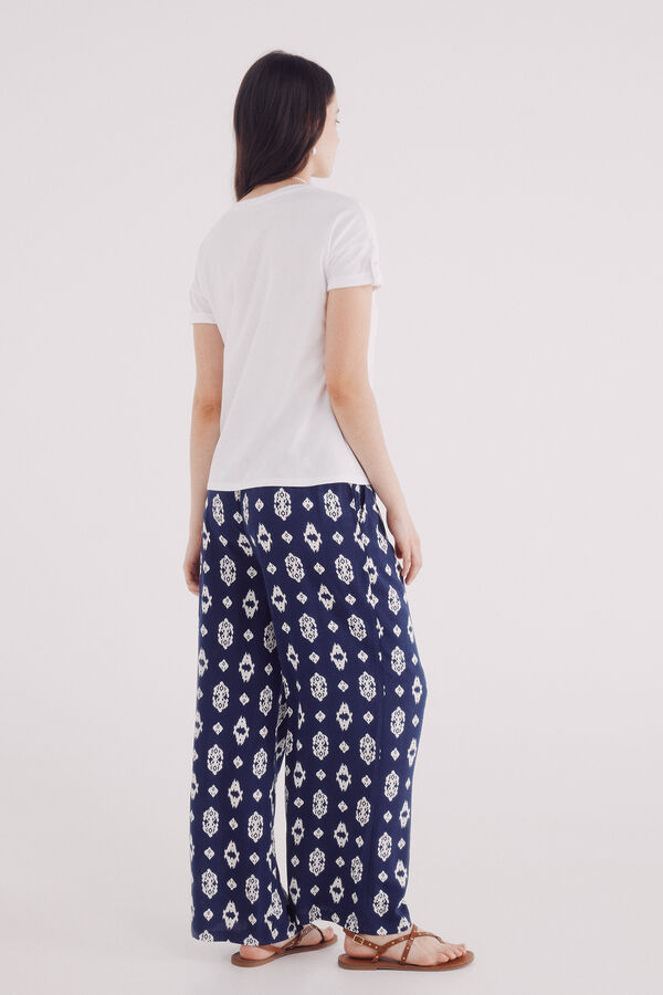 Springfield Pantal&oacute;n fluido palazzo estampado azul