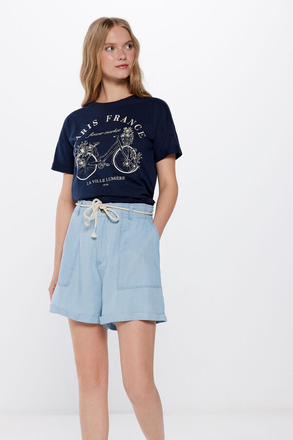 Springfield T-shirt Gráfica Manga Enrolada azul