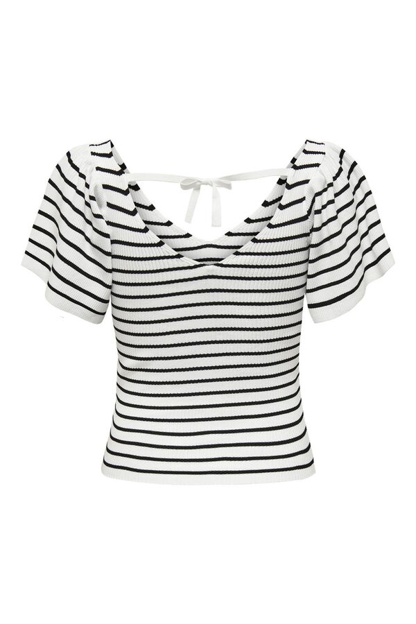 Only Top de punto escote pico beige