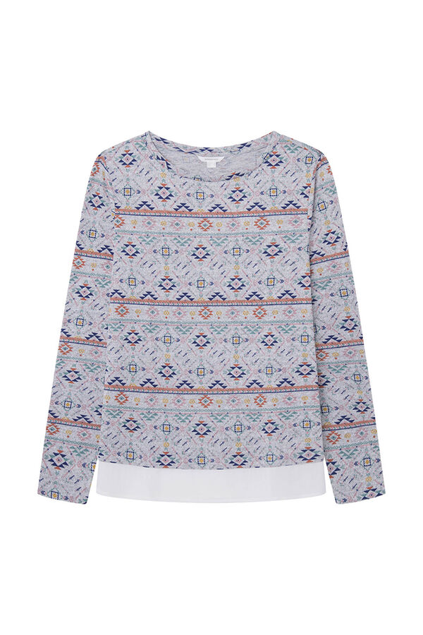 Springfield T-shirt bimat&eacute;ria malha cortada estampada cinzento