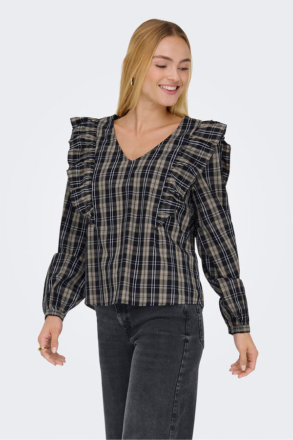 JDY Blusa manga larga volantes gris