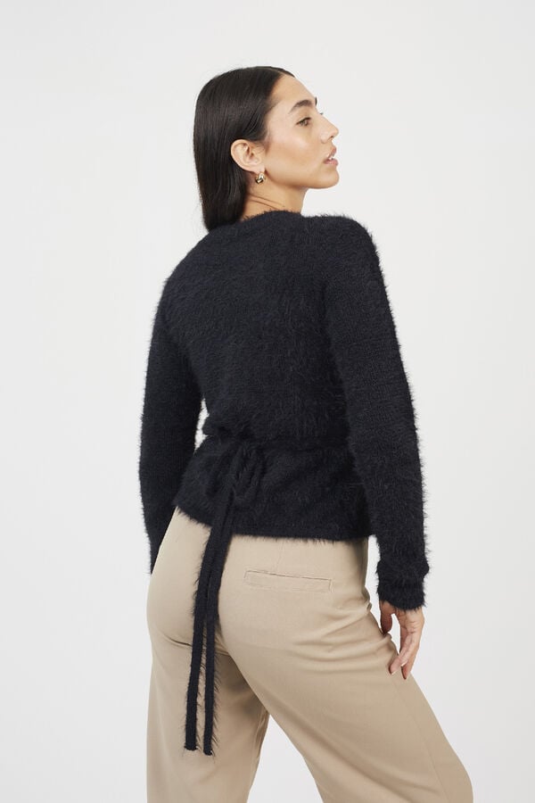 Brave Soul C&aacute;rdigan fluffy cruzado negro