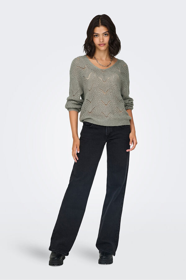 JDY Jersey cuello pico lurex gris