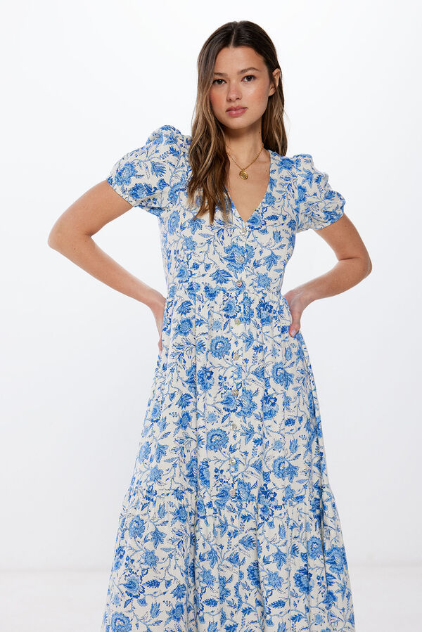 Springfield Vestido Midi Lino  beige