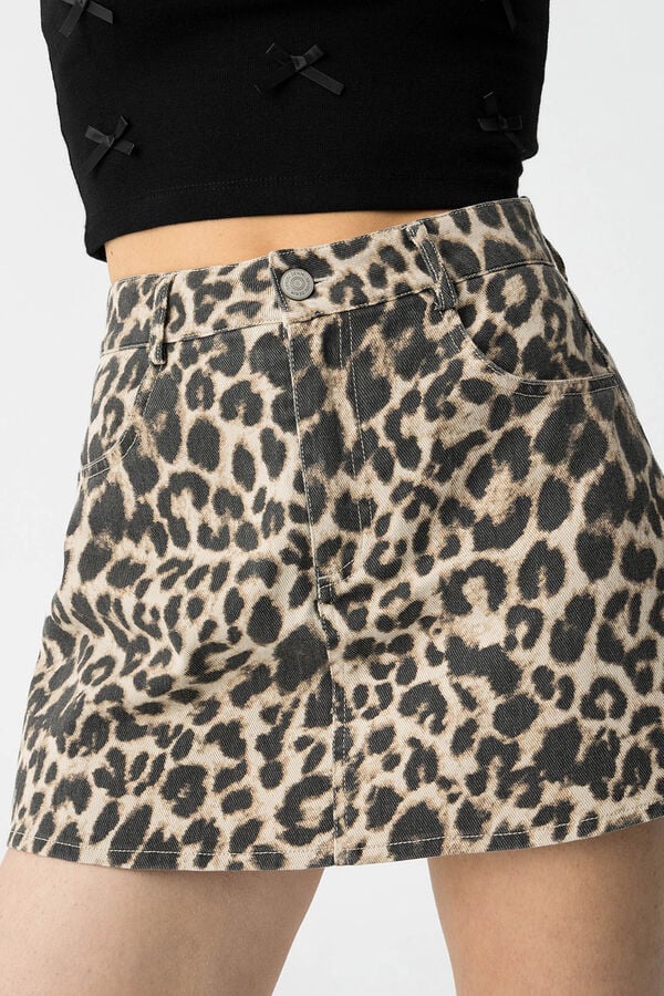 Tiffosi Young Falda-Pantal&oacute;n vaquera de leopardo negro