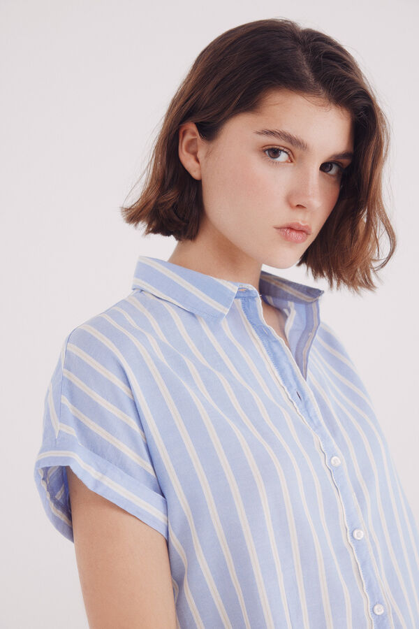 Springfield Camisa oxford leve de manga curta azul