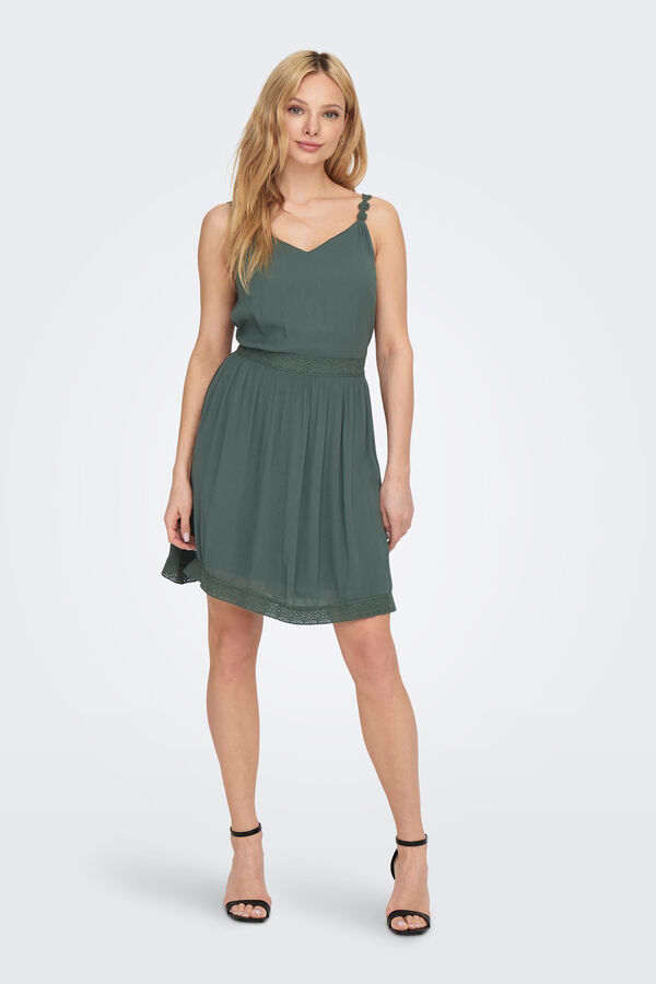 Only Vestido corto cuello pico verde