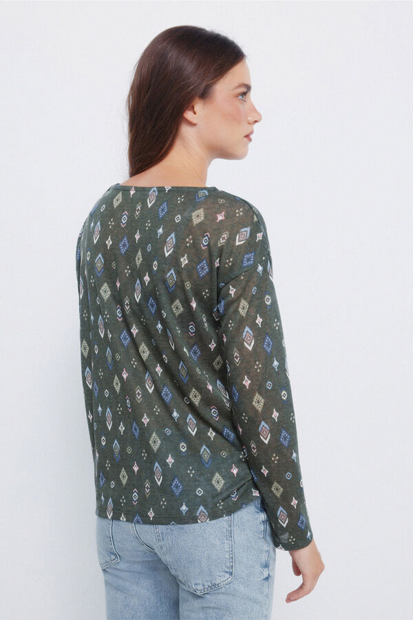 Springfield Camiseta estampada com efeito linho Caqui escuro