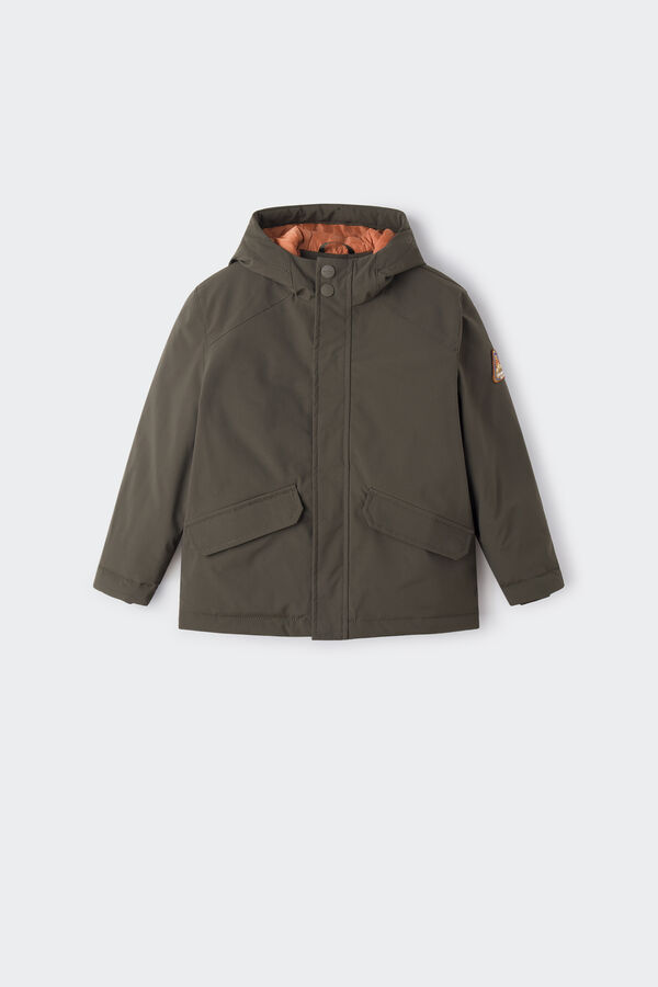 Springfield Parka larga acolchada capucha kaki oscuro