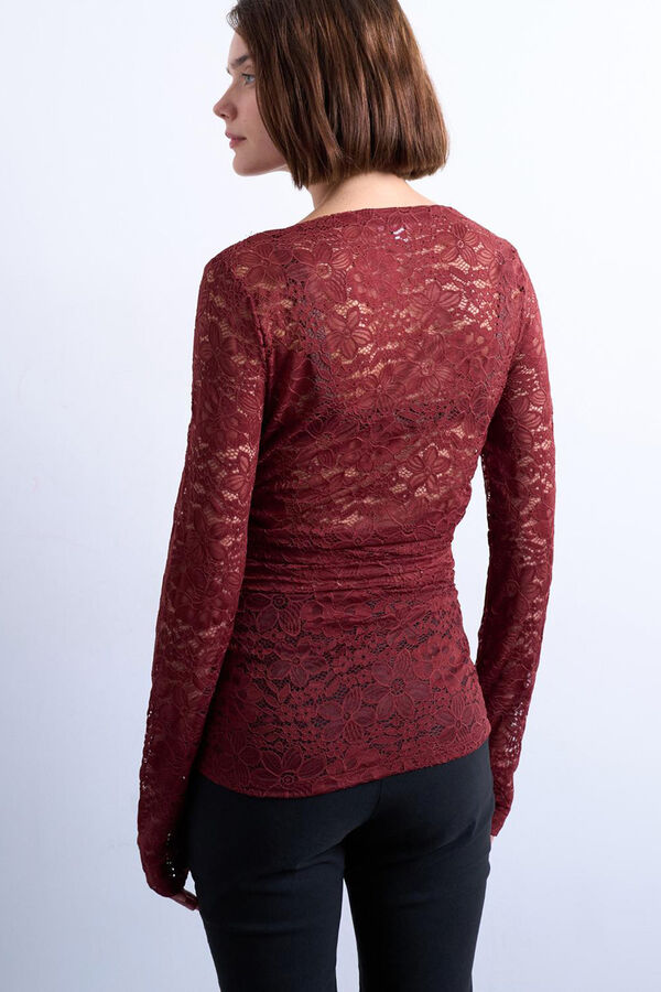 Topshop Top de lenceria de manga larga rojo