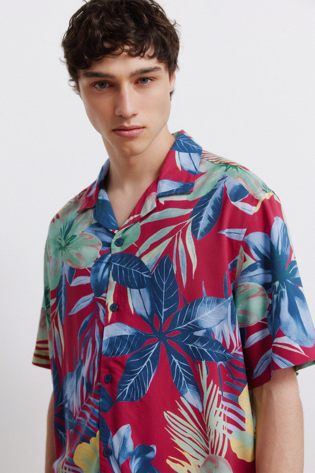Springfield Camisa de manga curta em viscose estampada
